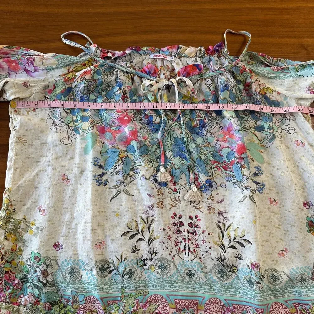 Johnny Was Daria Silk Blouse, Boho Chic, 100% silk, vacation, resort, Medium - Picture 10 of 11